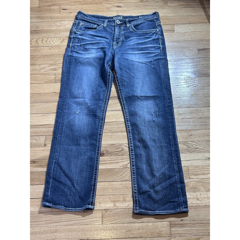Salvage Supply Co Buckle Jeans Mens 34R Blue Anarchy Straight Leg Stretch Denim